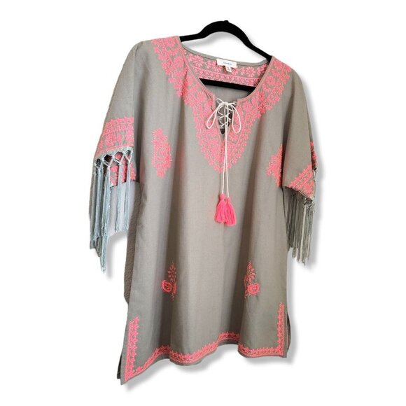 FREEWAY Anthropologie Embroidered Bell Sleeve BOHO Top Sz w/fringe & tassels - Picture 2 of 12